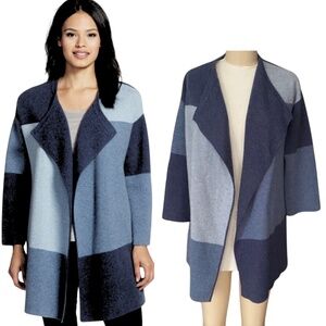 Nordstrom Collection Wool Cashmere Blend Color Block Blue Sweater Coat